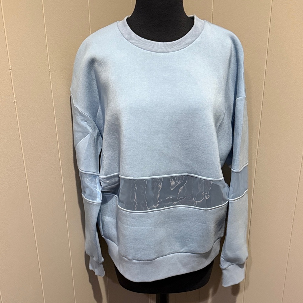 B31 By Anthropologie Women Small Elegant Light Blue Sheer Panel Sweatshirt
